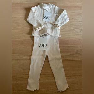Zara Off-White Ribbed Matching Set 9-12 mo